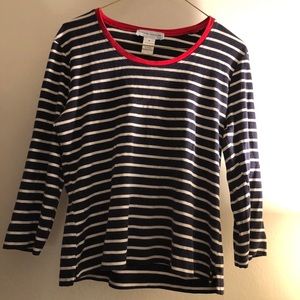 Navy and white striped 3/4 length shirt